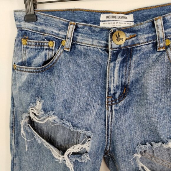 ONE TEASPOON Awesome Baggies Jeans Size 24 Bue Destroyed Distressed Low Waist - Picture 5 of 16